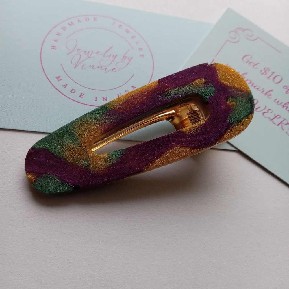 5/$25 Hand Crafted Purple and Gold Hair Clip - Picture 2 of 6